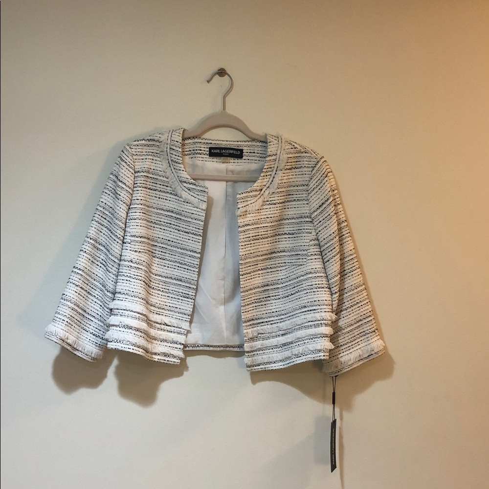 Karl Lagerfeld Black and White Textured Cape Jacket